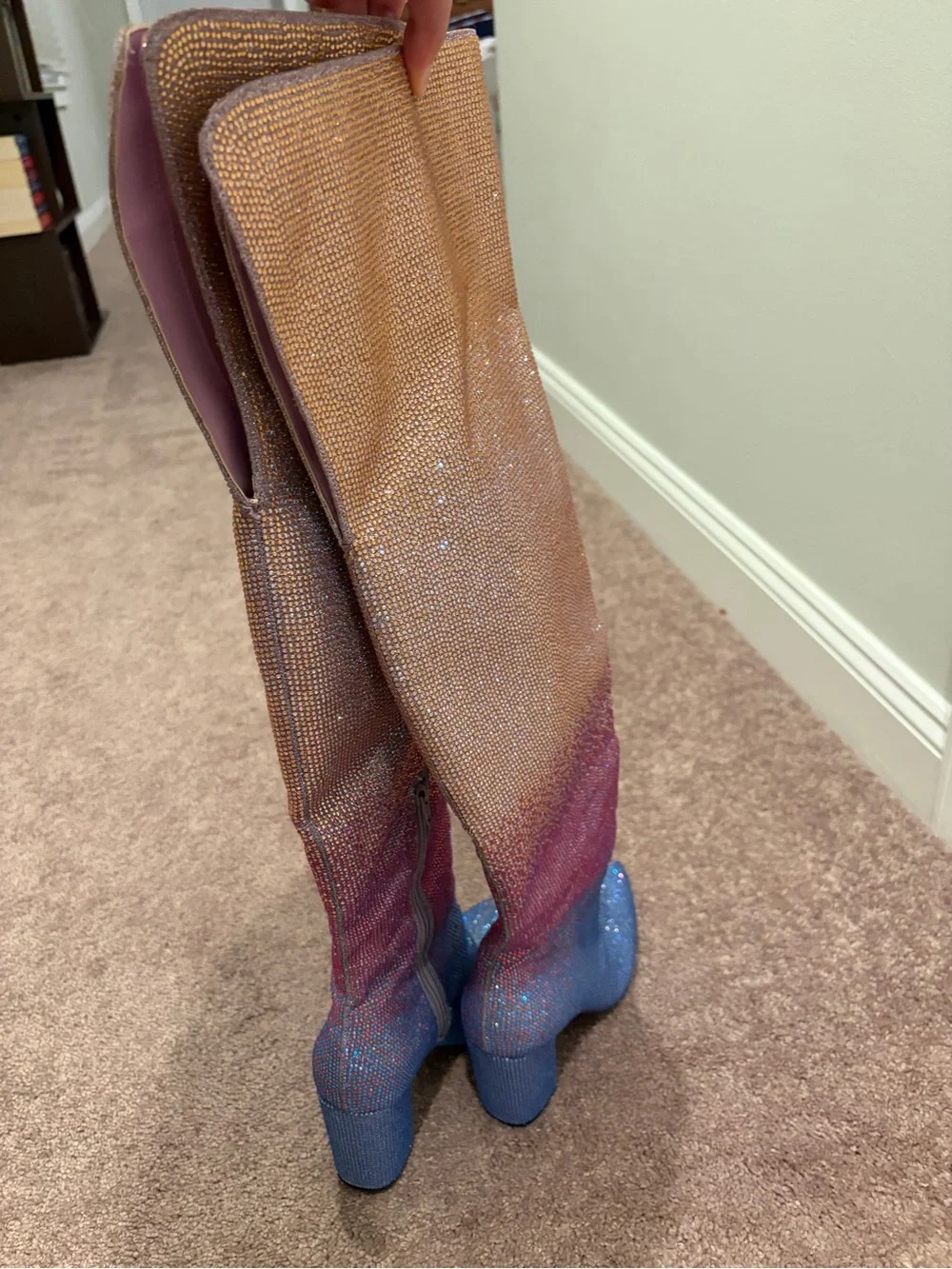 Dillards Women’s Ombre Glitter Knee-High Boots - Gold Pink Blue